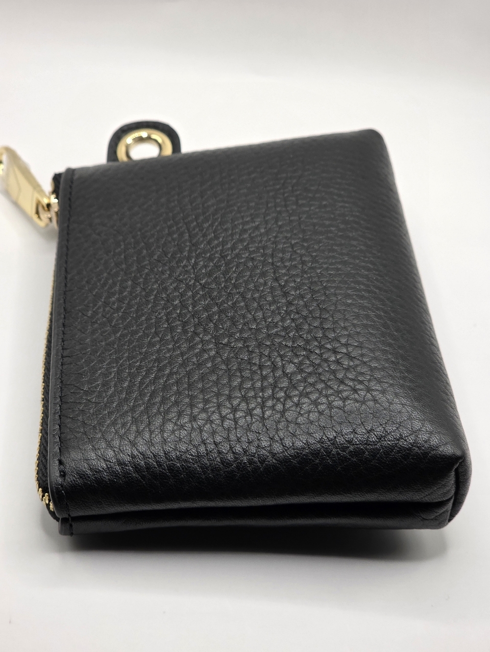 Furla Black Pebbled Leather Mini Zip Pouch with Gold Hardware - Picture 3 of 7